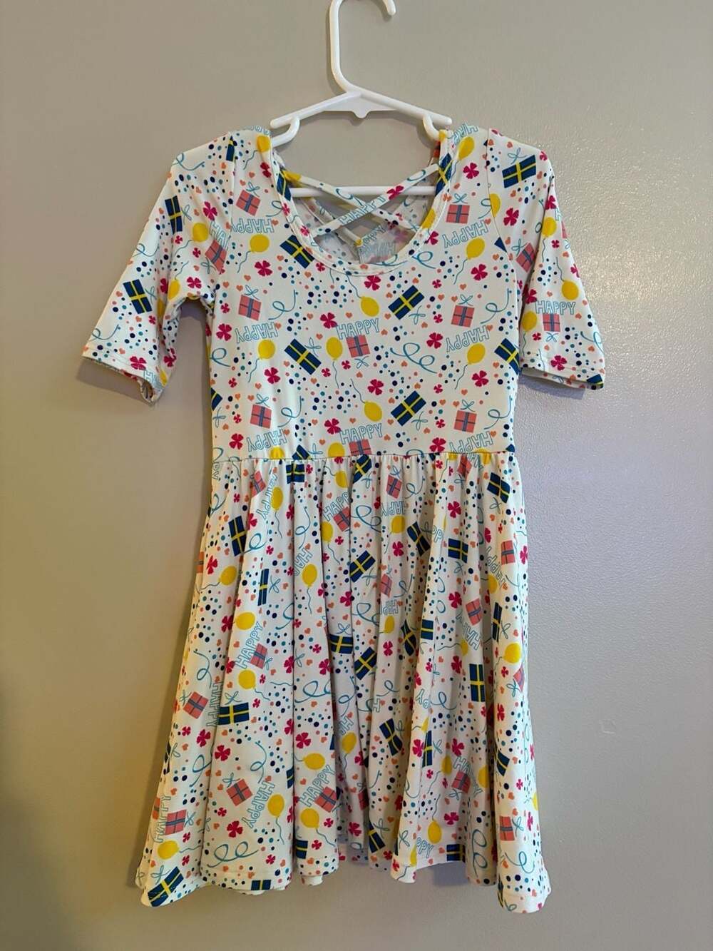 Dot Dot Smile Girls Happy Birthday Party Balloons Graphic Twirl Dress - Picture 4 of 4